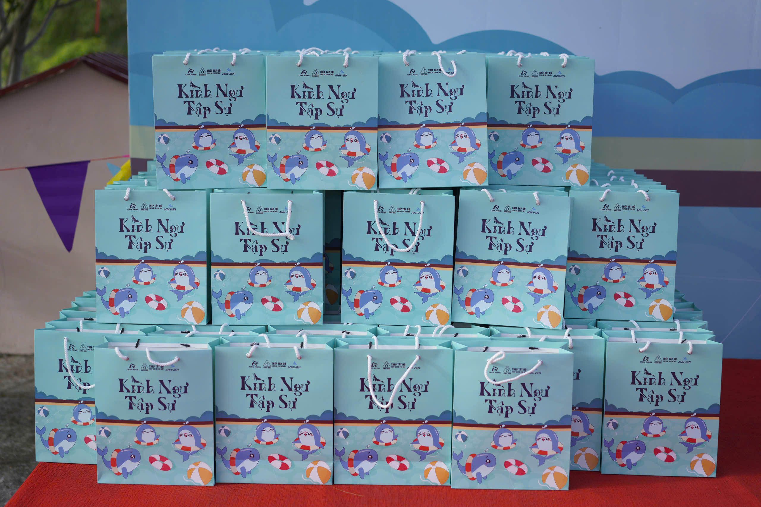 A stack of blue bags  AI-generated content may be incorrect.